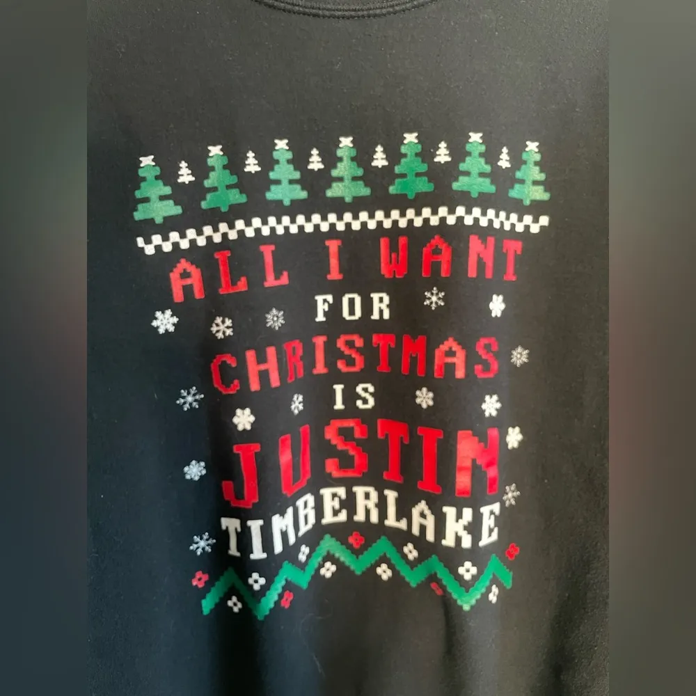 Justin Timberlake Novelty Christmas Womens Black Crew Neck Sweatshirt Sz M - Image 2