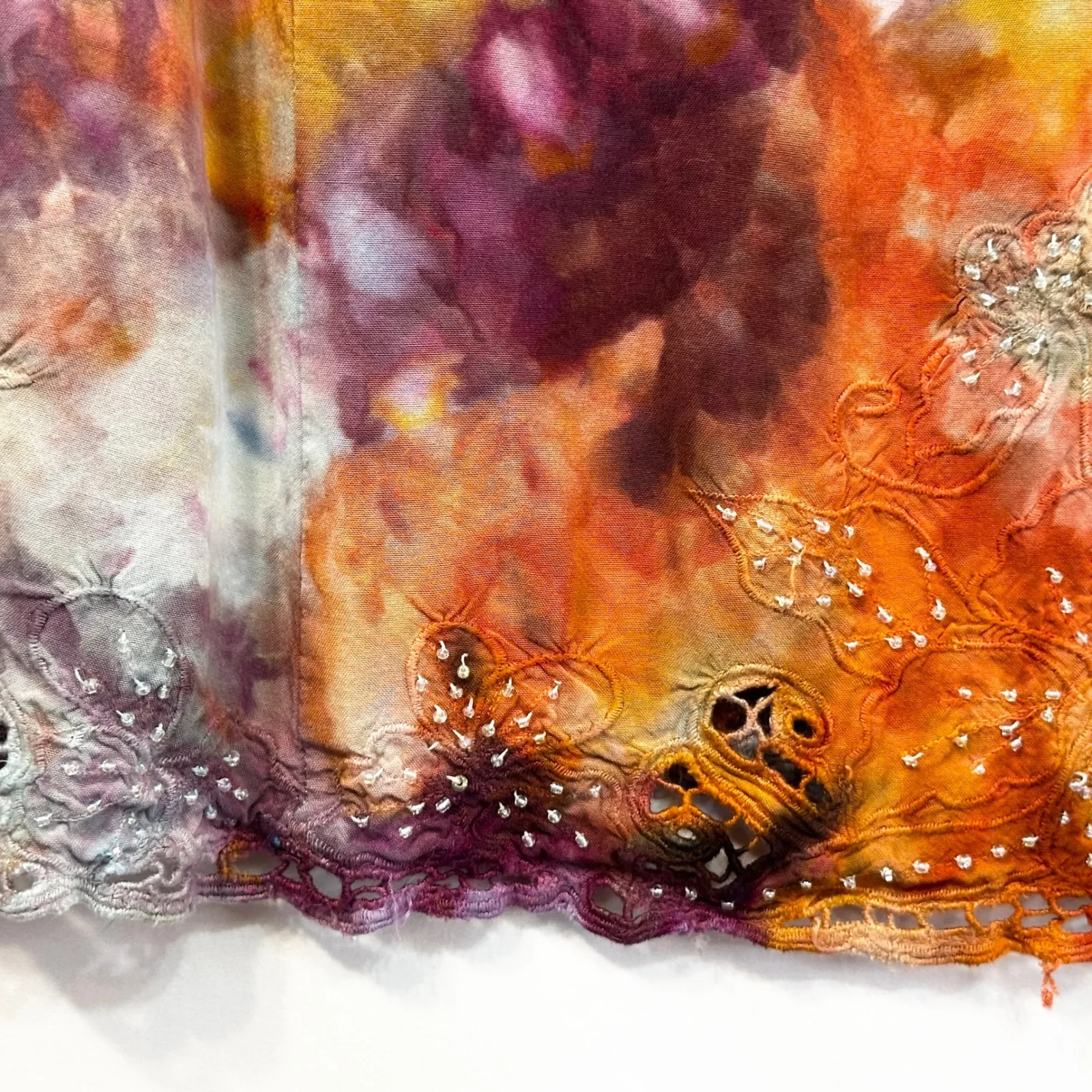 Studio 1940 Plus Size 14/16‎ Skirt Handmade Tie Dye Eyelet Hem Green Orange 1339 - Image 9