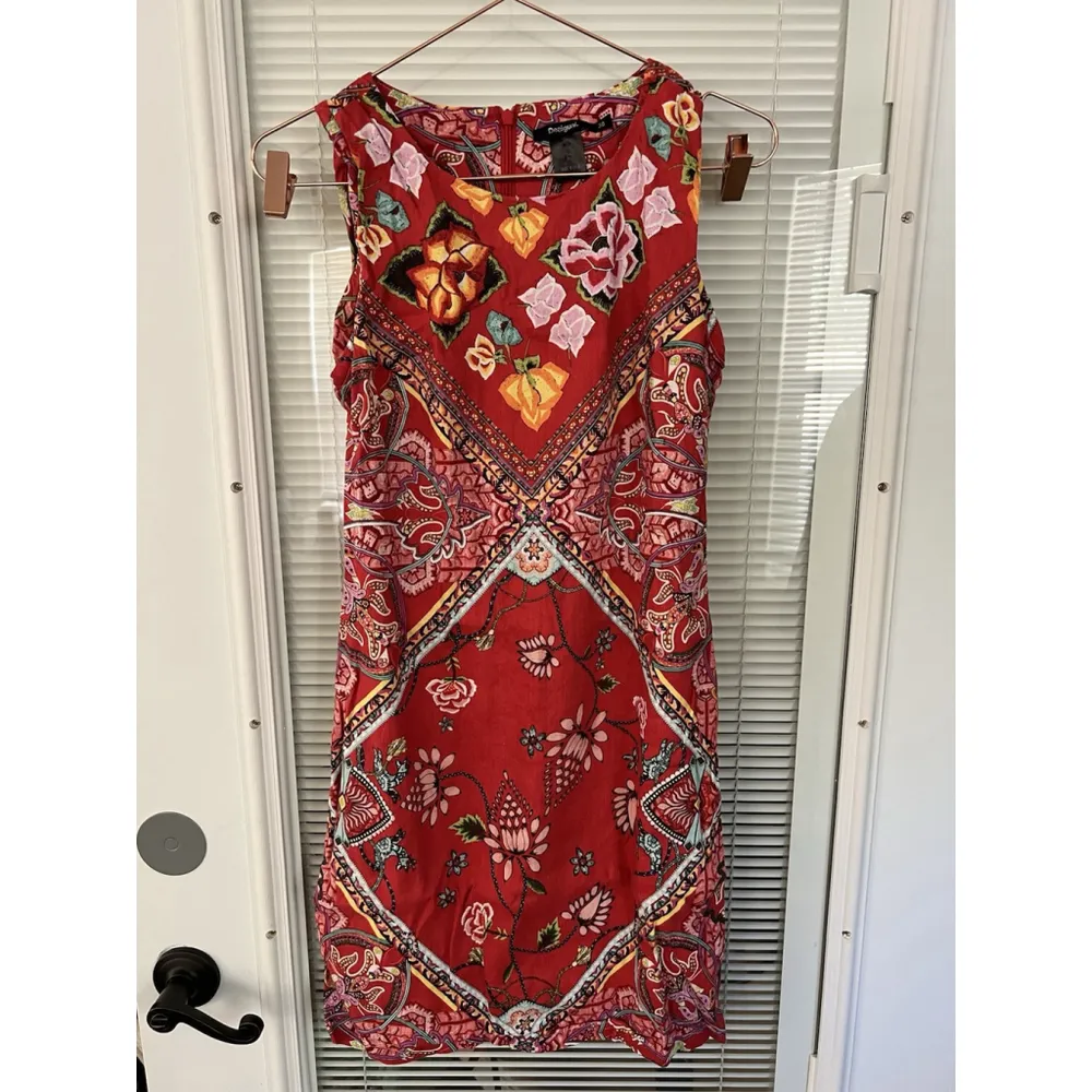 DESIGUAL Red Lisa Foulard Linen Blend Sleeveless Shift Dress Size 38 US S - Image 6