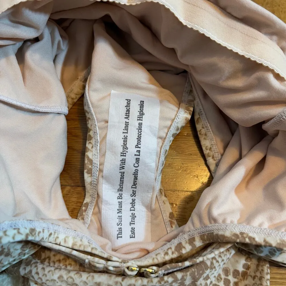 Kona Sol Women’s Medium 8 10 Brown Tan Snake Skin Print One Piece Swim suit New - Image 10