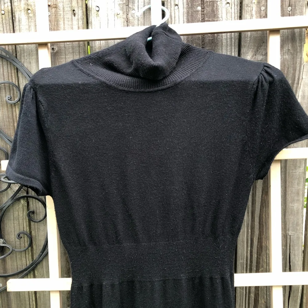 Plant Gold Black Knit turtle neck pleated hem Dress S - Image 2