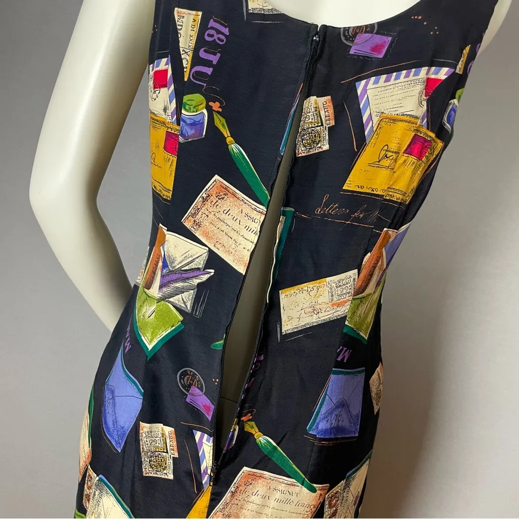 Vintage Novelty Print Dress Stationary Letters Black Sheath Rayon Black Unique‎ Size 6 - Image 17