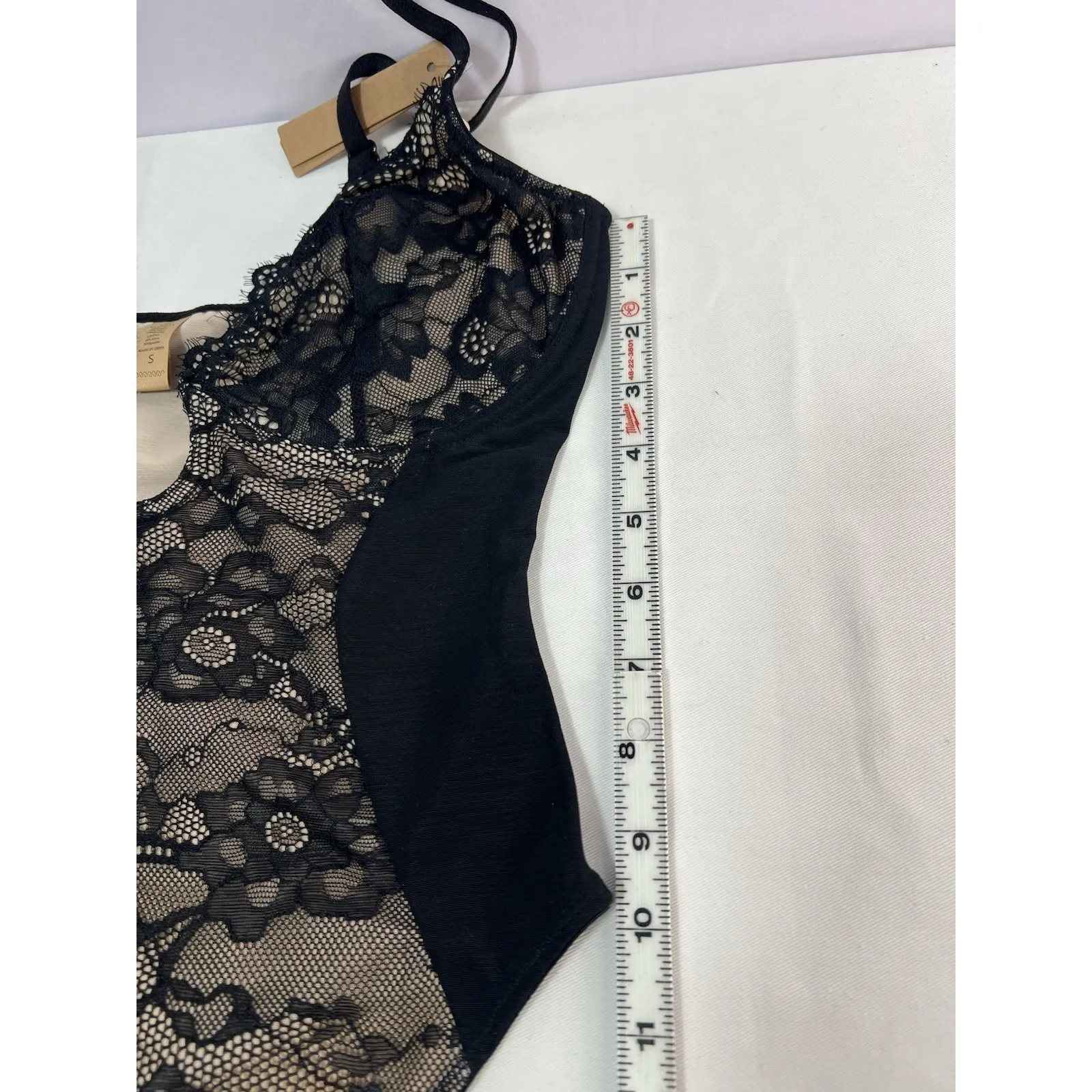 SHAPELLX Shapewear Tummy Control Lace Bodysuit Thong Body Shaper U Plunge Sz S Black - Image 8