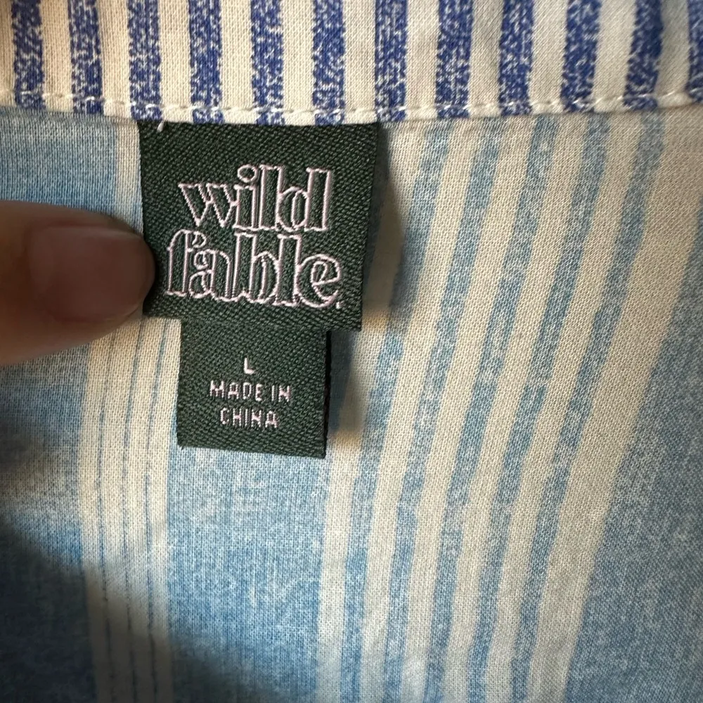 Women's Long Sleeve Color Block Button-Down Shirt - Wild Fable Blue Stripe Large - Image 3