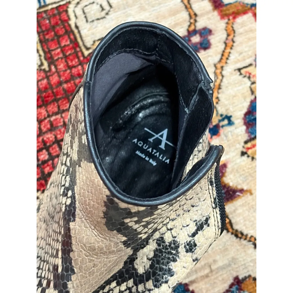 Aquatalia Made in Italy Snake Print Leather Ankle Boots Block Heel Zip 8.5 - Image 4