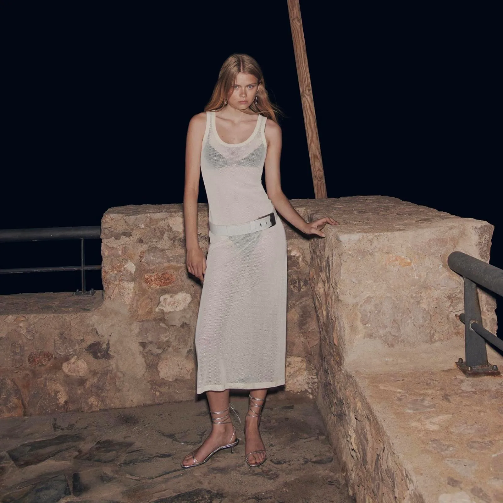 Mango Cotton Blend Knitted Dress with Lace Pattern Ecru Beige NWT Size 8/Large - Image 8