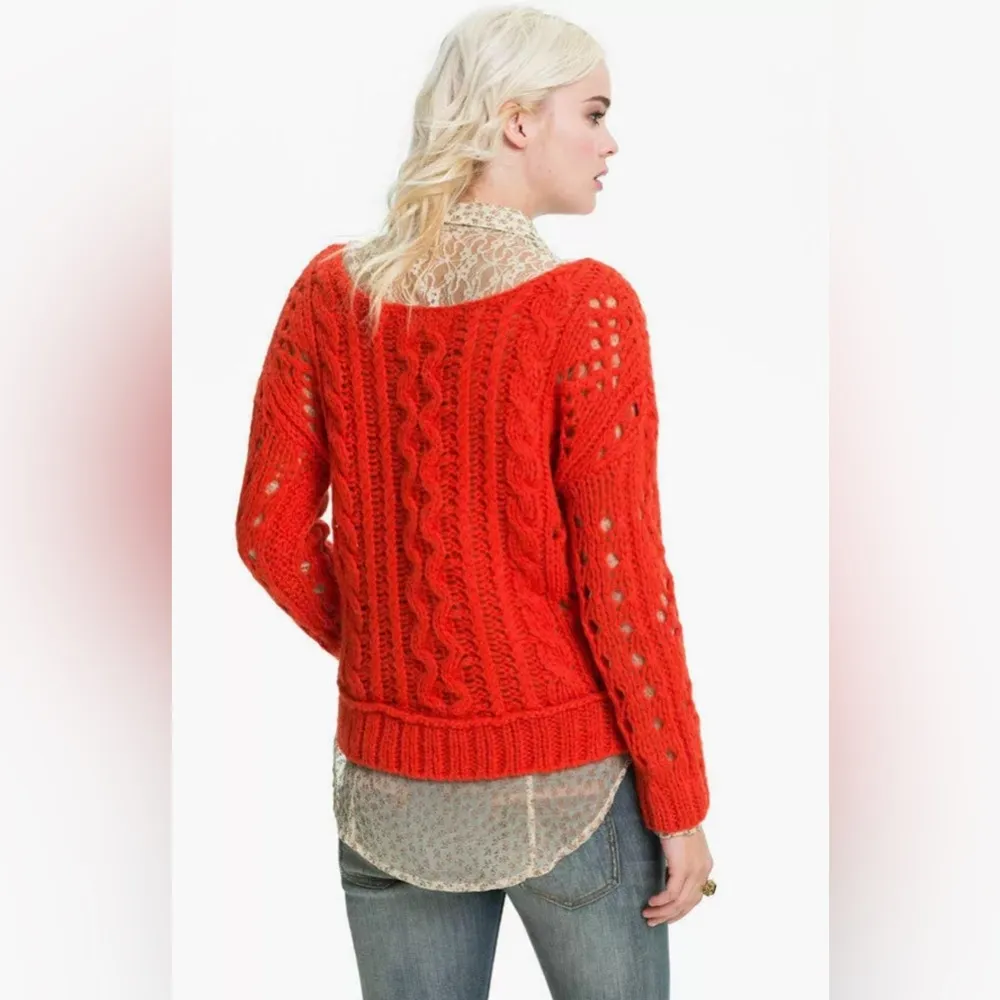 Open Cable Knit Wildfire Chunky Pull Over Sweater Wool Blend Size M - Image 2
