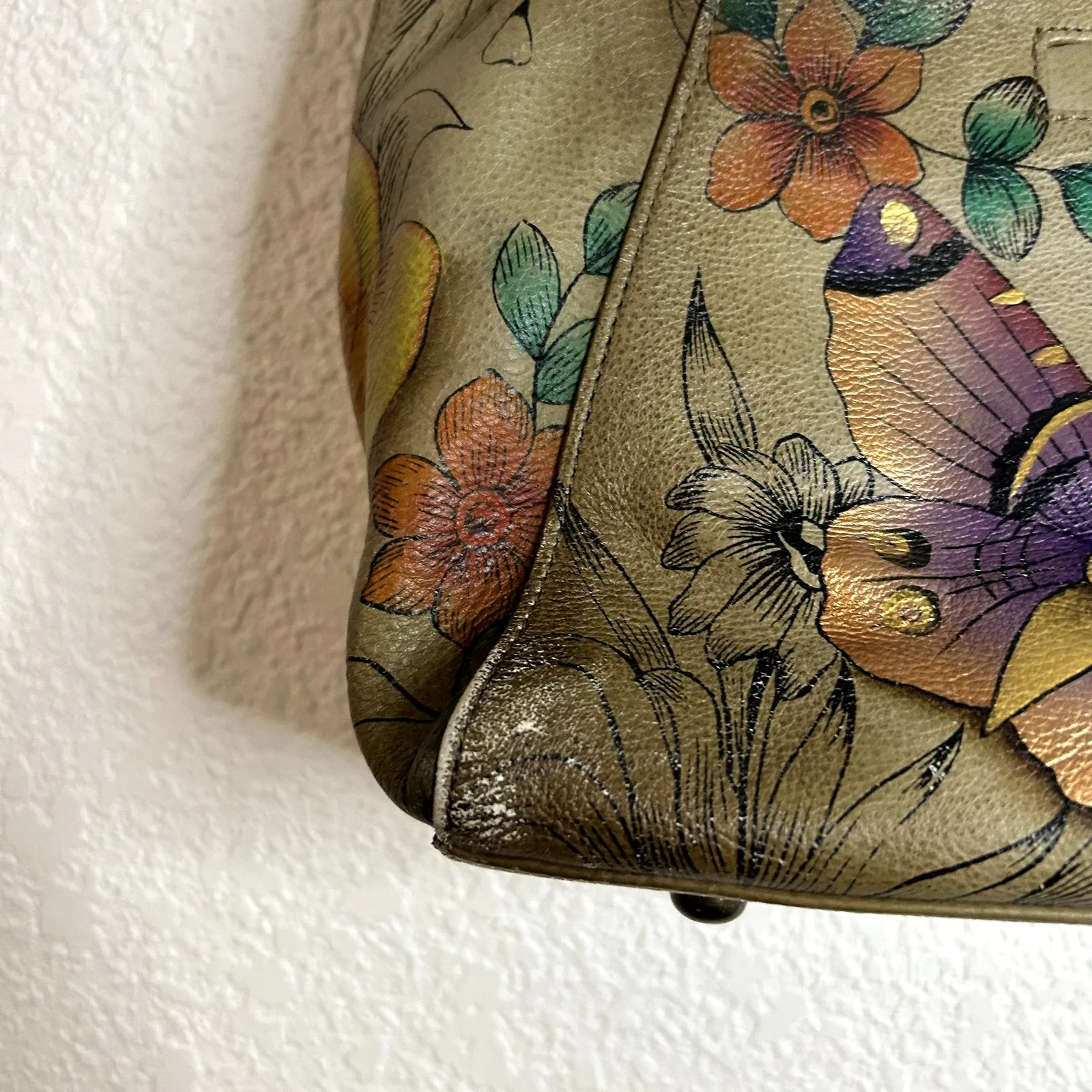 Anna Anuschka Double Handle Shoulder Bag Floral Butterfly Tote *No Crossbody - Image 4