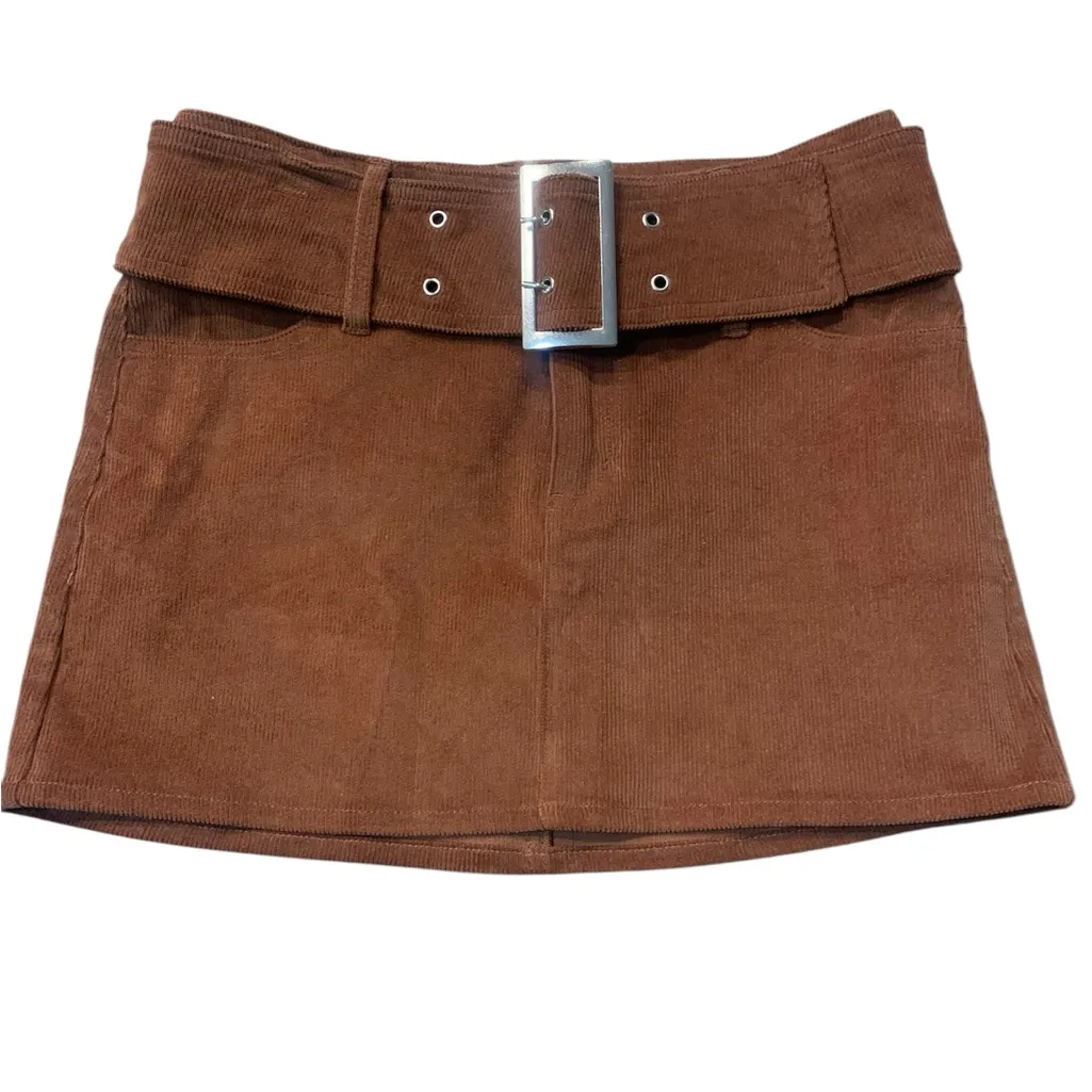 • Garage low rise corduroy belted mini skirt brown xsmall - Image 4
