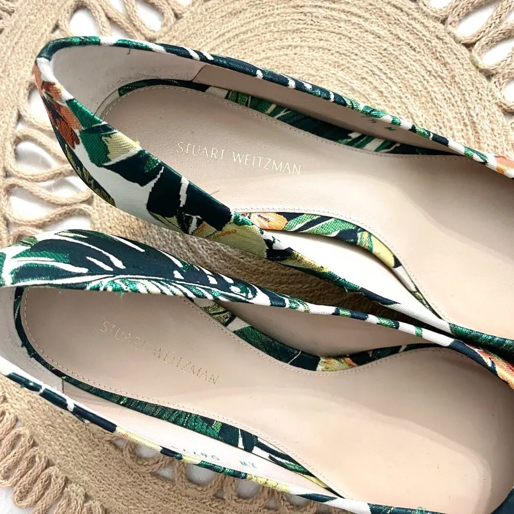 Stuart Weitzman Tropical Botanical Square Toe Green Multicolor Kitten Heels 7.5 - Image 3