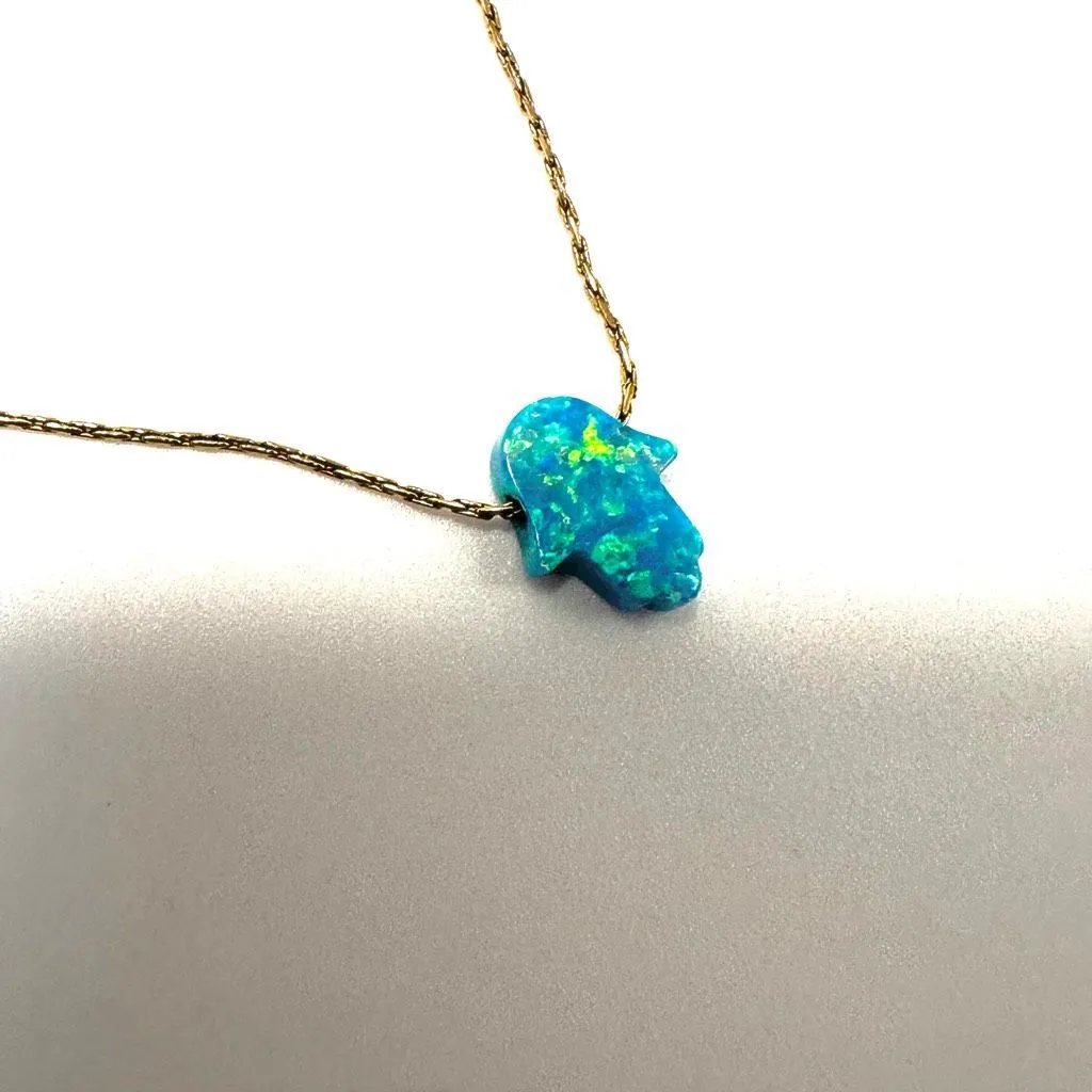 Blue opal hamsa dainty pendant necklace - Image 4