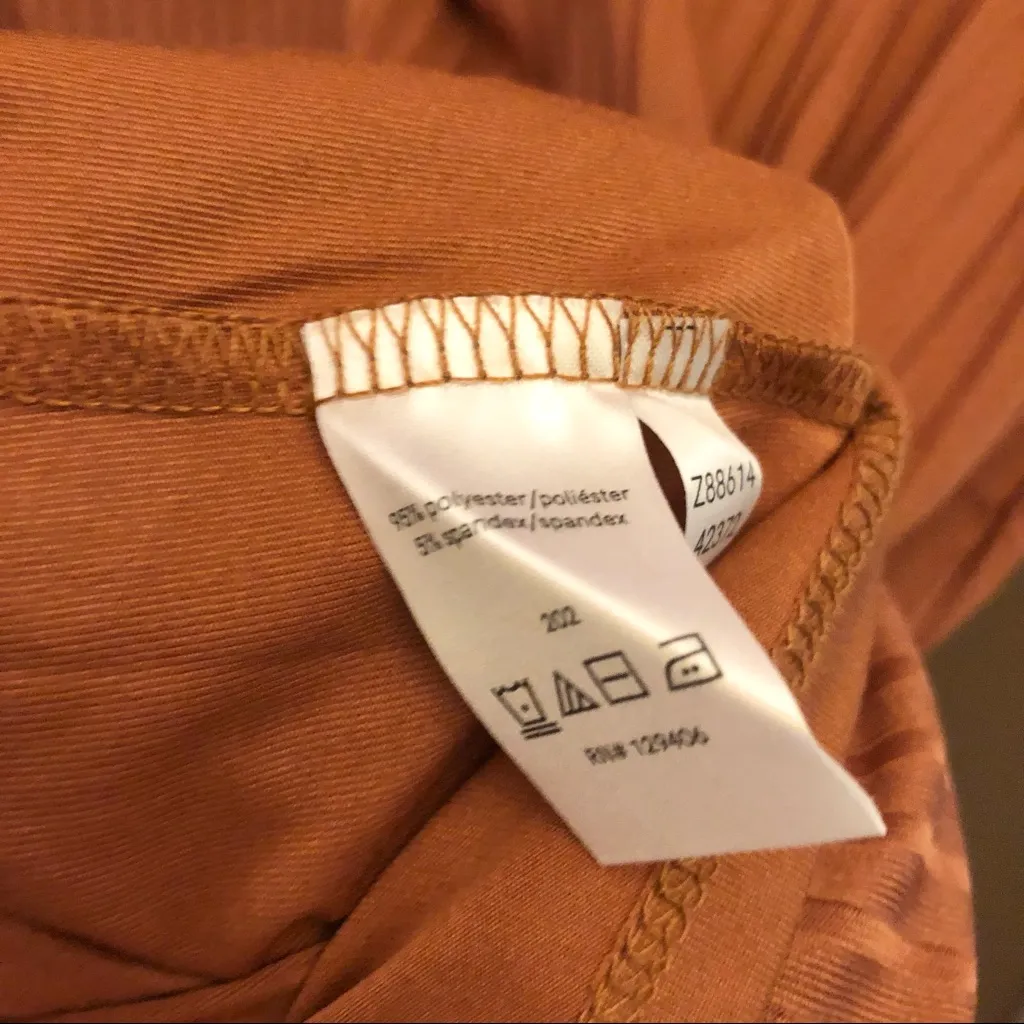 Venus Ribbed Cutout Twist Ruched V Neck Dress Burnt Orange Brown Large‎ - Image 4