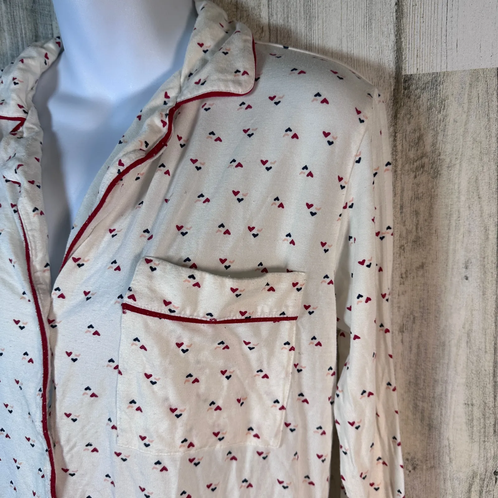 Eberjey Pajama Top White w/ Hearts TENCEL Modal Sz SX | MSRP $148 - Image 3