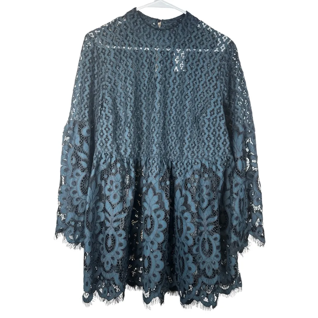 Lane Bryant Lace Mock-Neck Tunic Bell Sleeves Moody Jade Size 14 NWT #5741 - Image 2