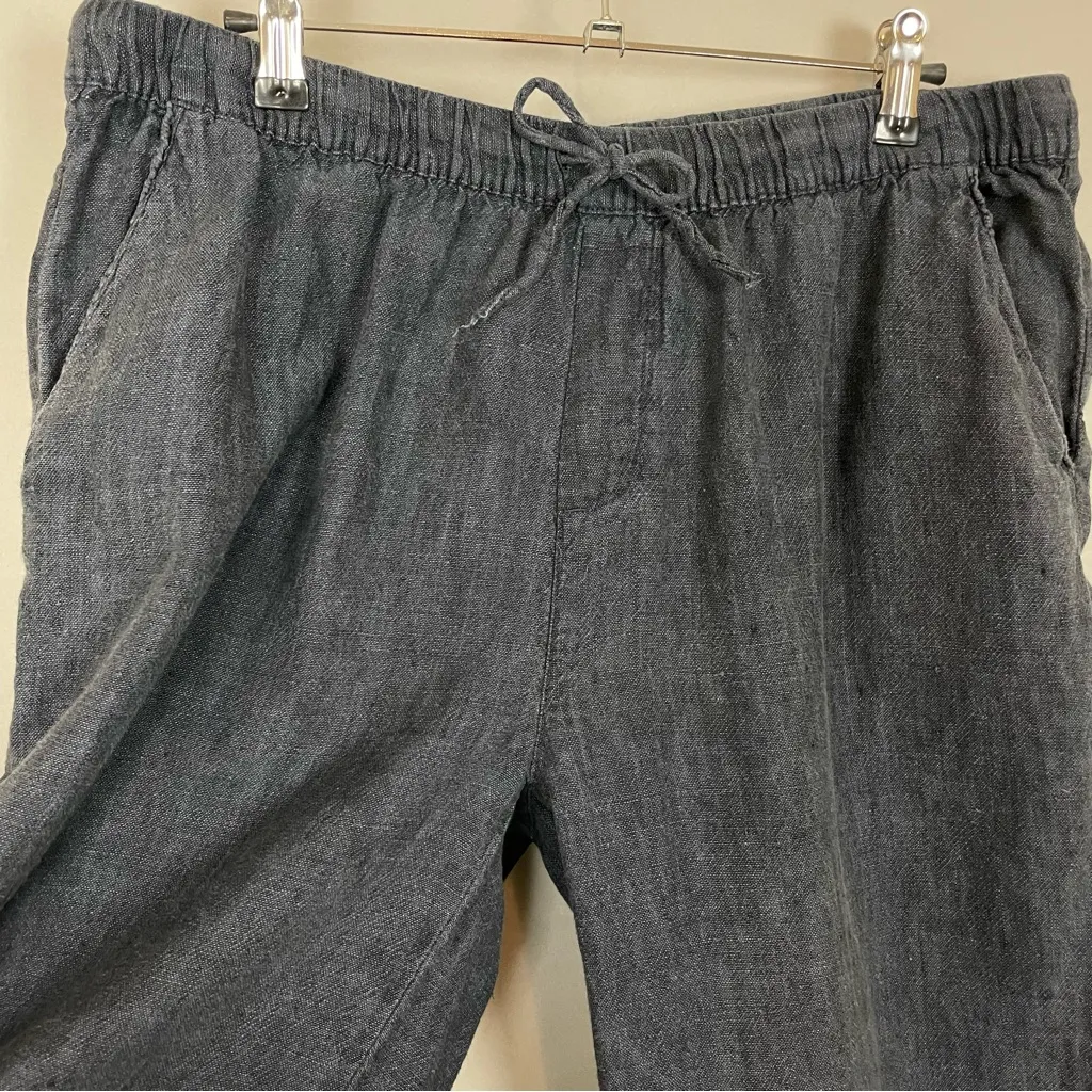 Garnet Hill Linen Culottes Pants Dark Blue Size 14 Drawstring Cropped Crocheted - Image 11