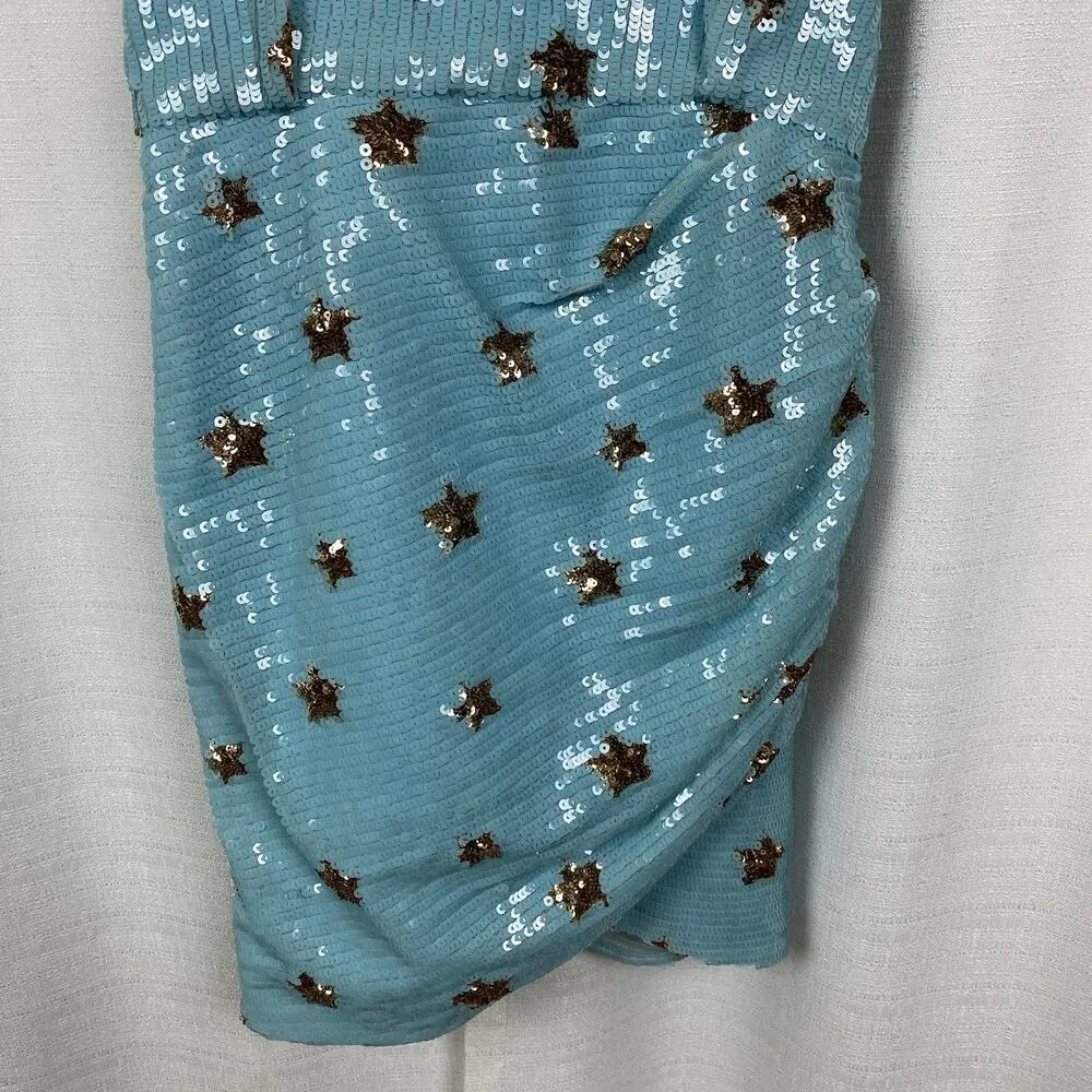 Revolve Superdown Blue Star Print Sequin Dina Mini Dress Sz.S - Image 7