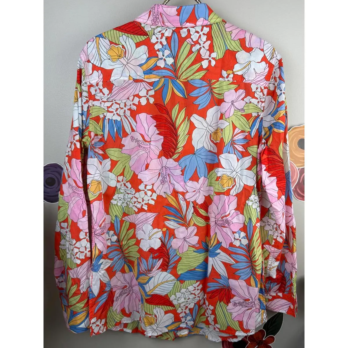 J.McLaughlin Red and Pink Coconut Grove Britt Linen Blouse - Size - Large - Image 3
