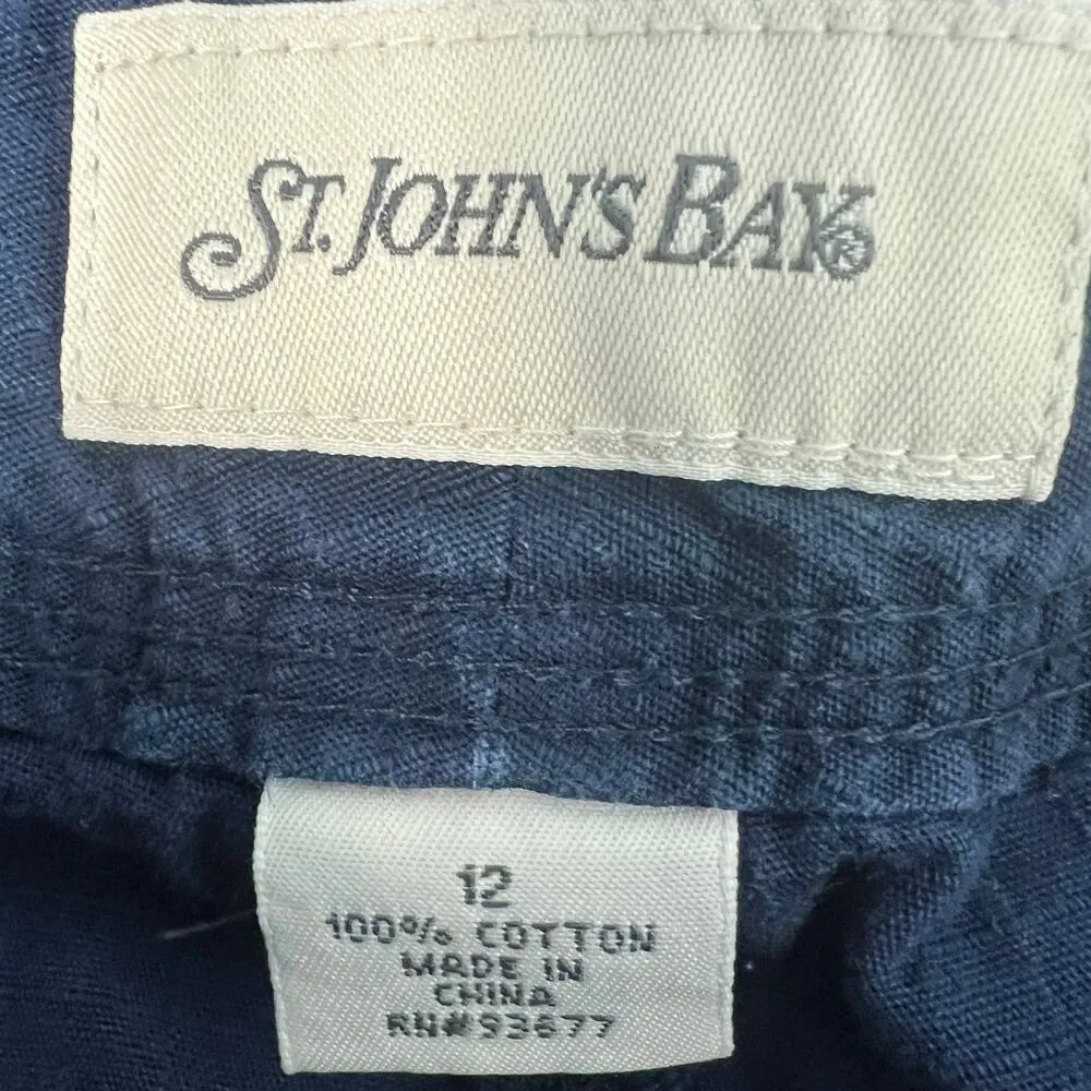 St. John's Bay 100% Cotton High Rise Navy Blue Academia Women's Shorts Size 12 - Image 3