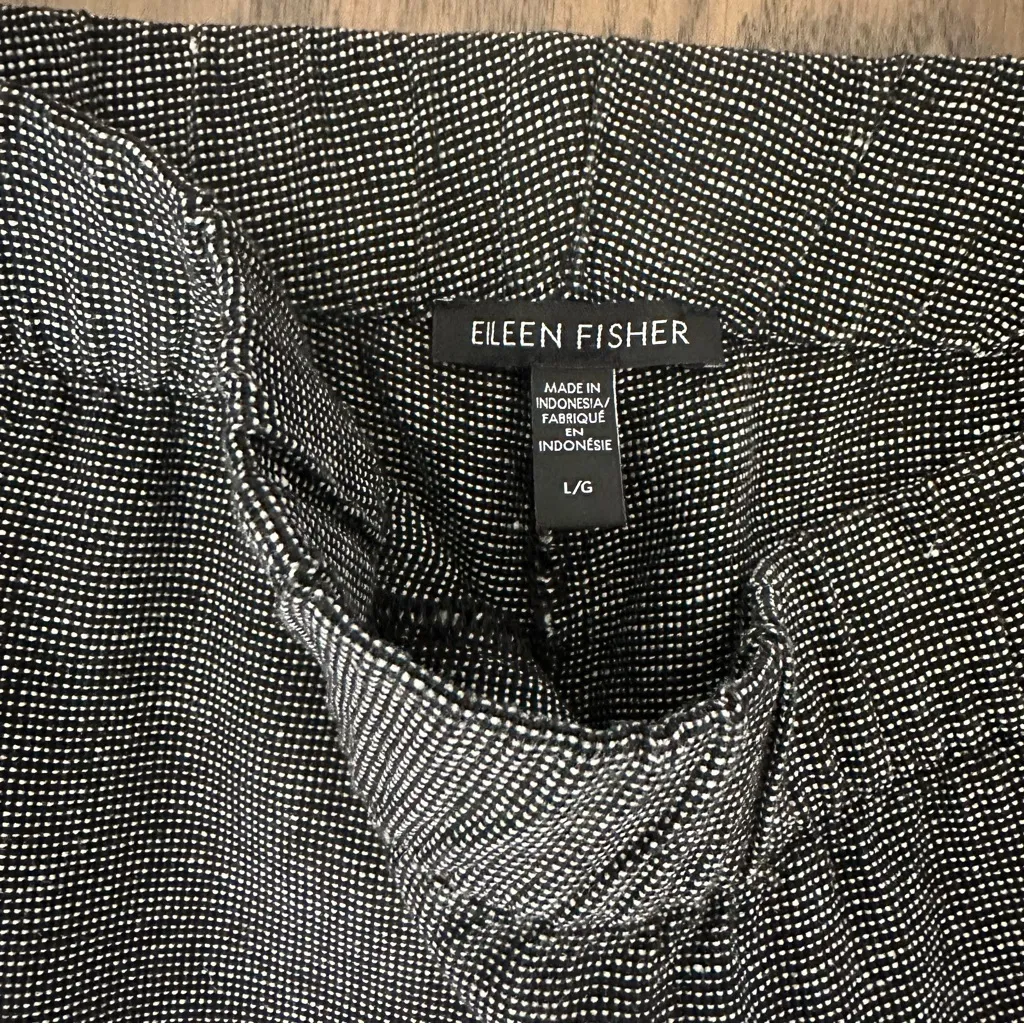 Eileen Fisher Linen Blend Black and White Woven Lantern Pant Black and White L - Image 3