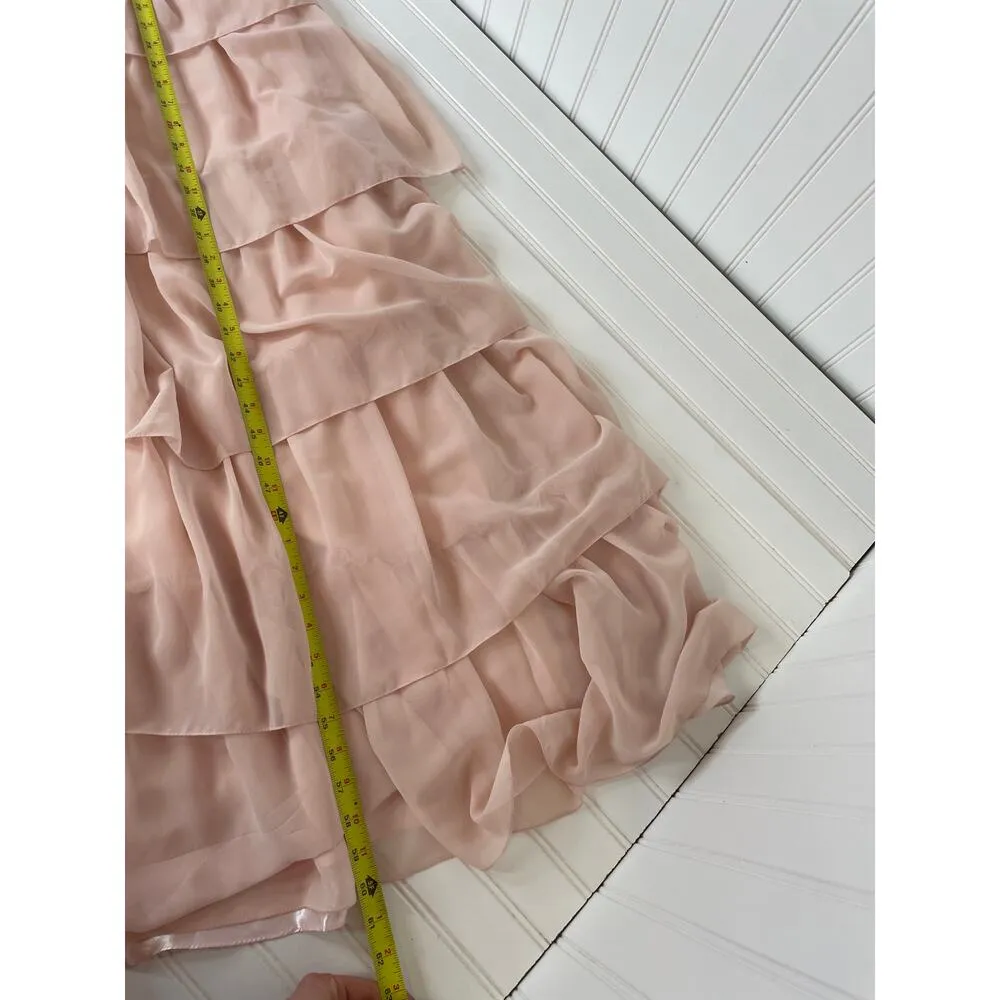 Leena for Mac Duggal 55817 High Neck Tiered Prom Dress Dress Blush Cut Out Sze 6 Pink - Image 5