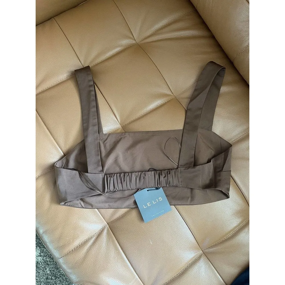 Le Lis Cocoa Brown Satin Crop Top Bralette Women’s Size Large - Image 4