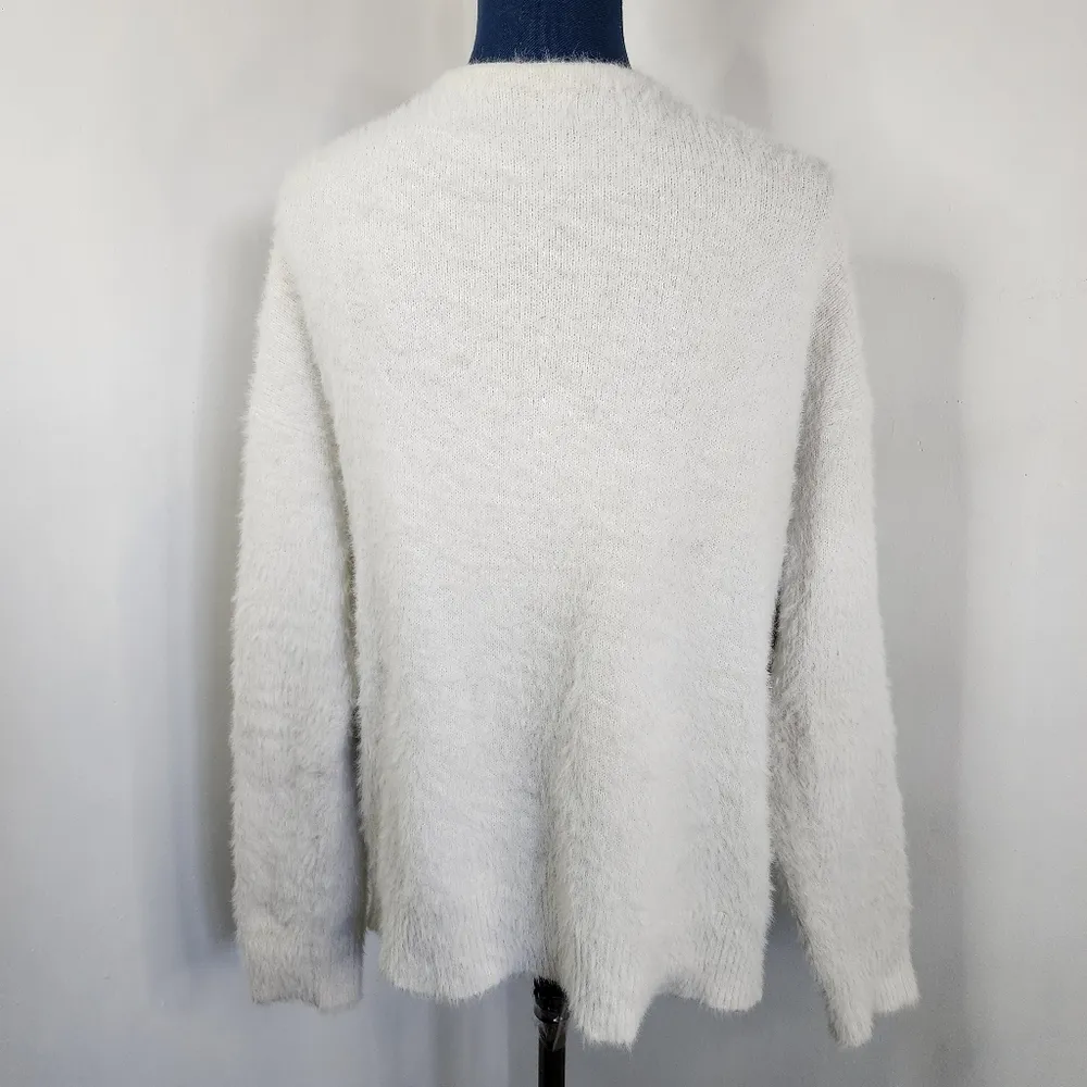 A New Day White Fuzzy Pullover V Neck Sweater - Image 5