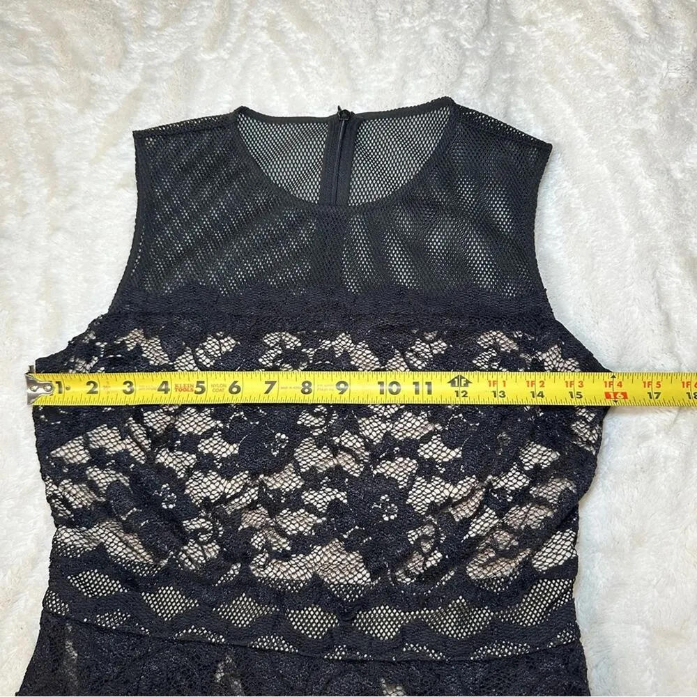 Badgley Mischka Size 4 Black Lace Mesh Mini Dress Wedding Prom Cocktail Coquette - Image 3