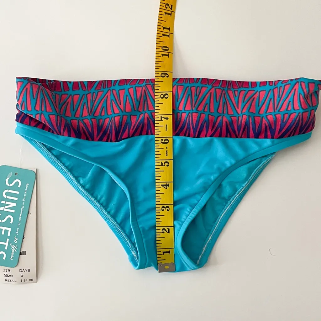Sunsets Daybreak Turquoise Blue Fading Coral Ruching Bikini Bottoms NWT Small - Image 8