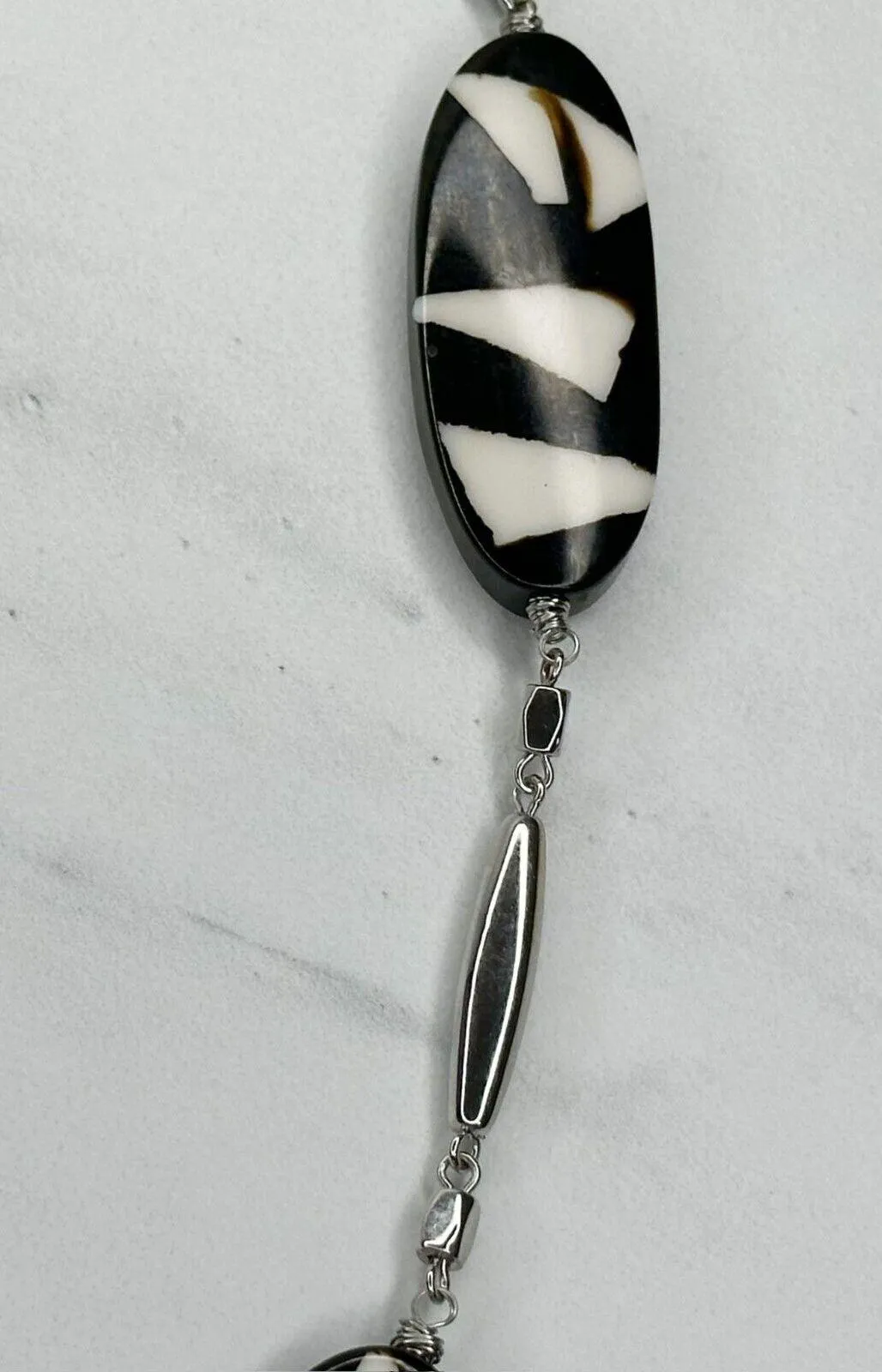 Chicos Black White Geometric Beaded Long Silver Chain Necklace 46" ✨ - Image 4