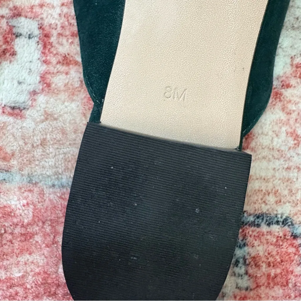 Talbots Edison Emerald Dark Green Suede Flat Mule Black Grosgrain Bow‎ Size 8 - Image 6