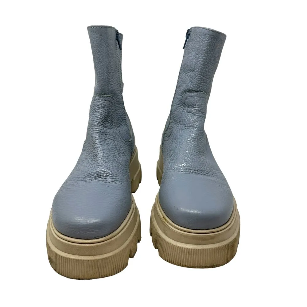 Each x Other Dollaro 65mm Chunky Boots In Blue Leather Lug‎ Sole Size 40 US 10 - Image 3