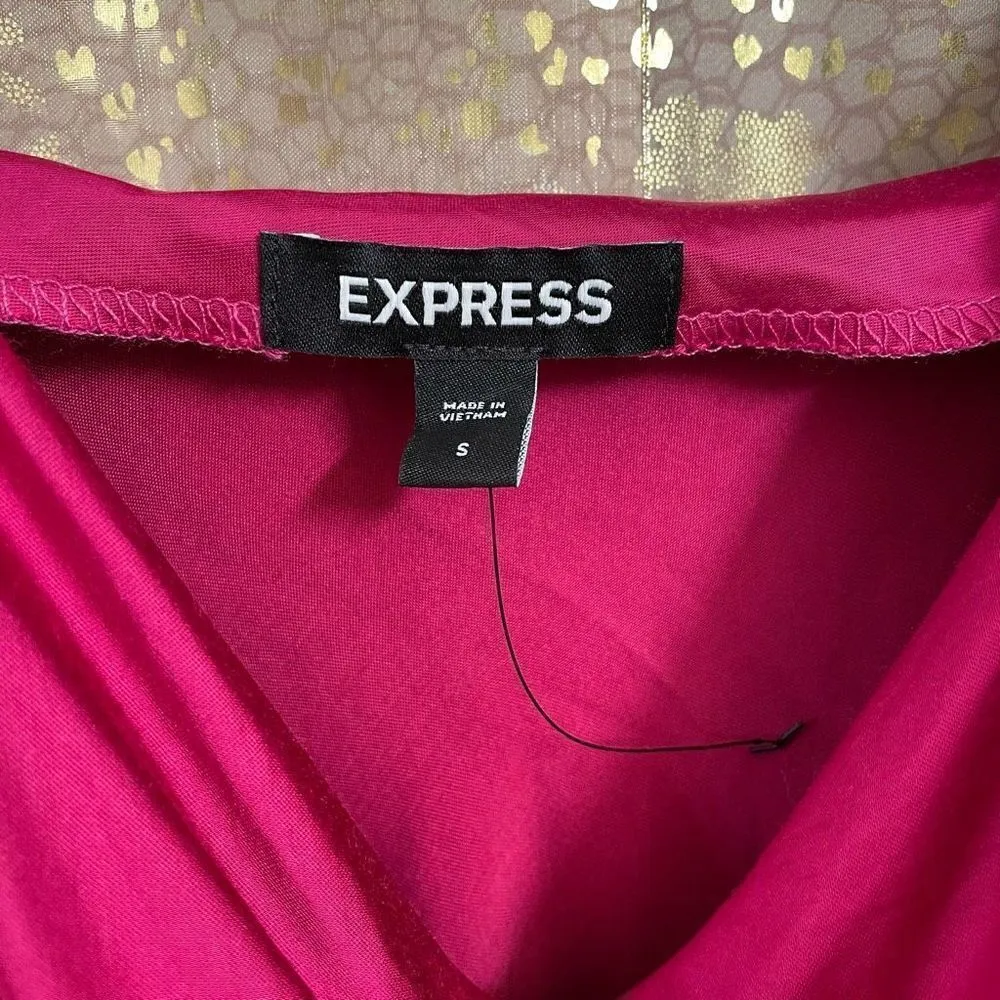 Express Magenta Pink Satin Cowl Neck Midi Slip Dress, S - Image 5