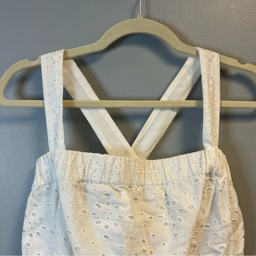 Boden Top White Eyelet Cropped Criss Cross Strap Blouse Sz US 8 NWT - Image 2