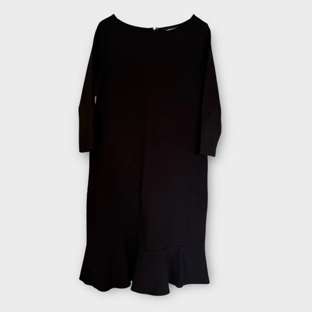 Lands’ End Black 3/4 Sleeve Ruffle Hem Midi Dress – Size M (Excellent Condition) - Image 2