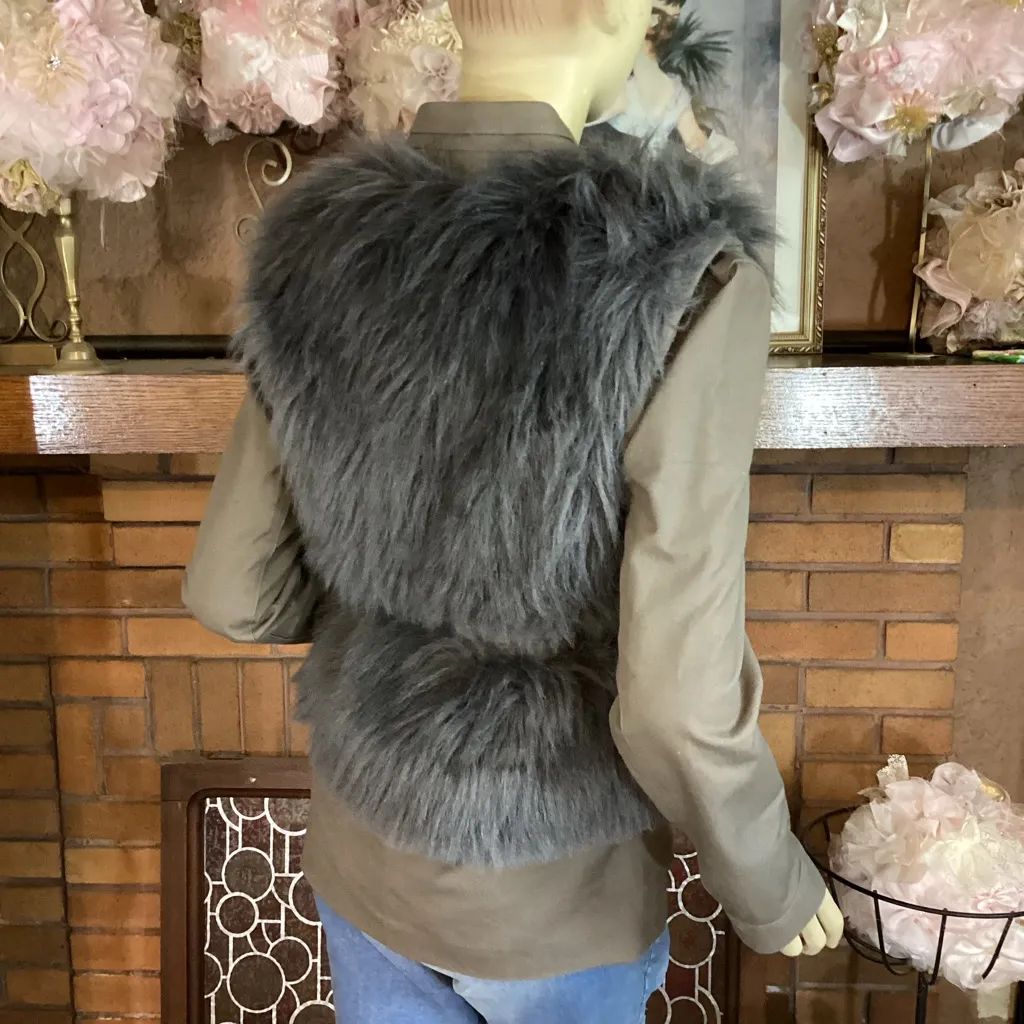 LOEFFLER RANDALL GREY FAUX FUR & GREEN COTTON JACKET (0) - Image 7