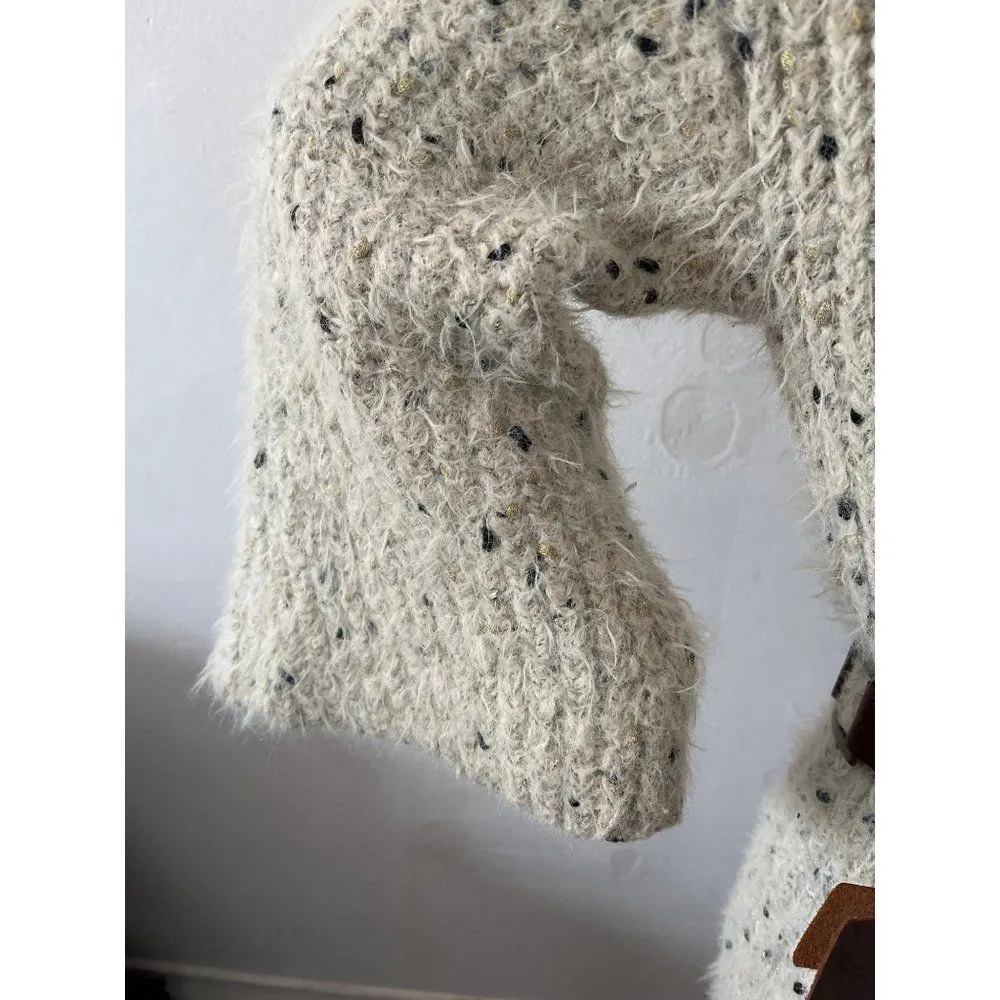 En Creme Anthropologie chunky bell sleeve sweater S/M fuzzy metallic winter cozy White - Image 5