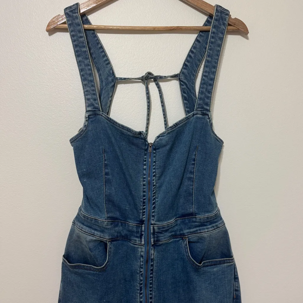 Free People CRVY 2nd Ave One Piece Denim Jumpsuit Flare Size 10 Women’s Western - Image 4