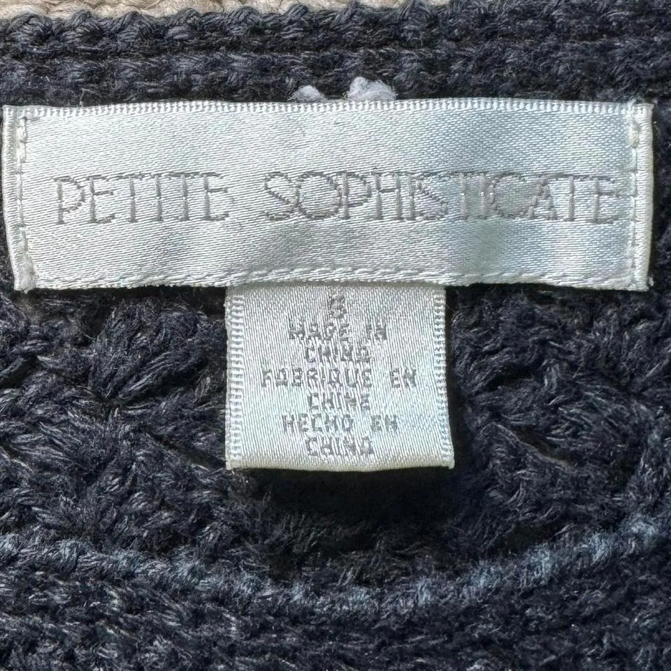 Black cotton-linen blend crochet sweater with silver accents - Image 2