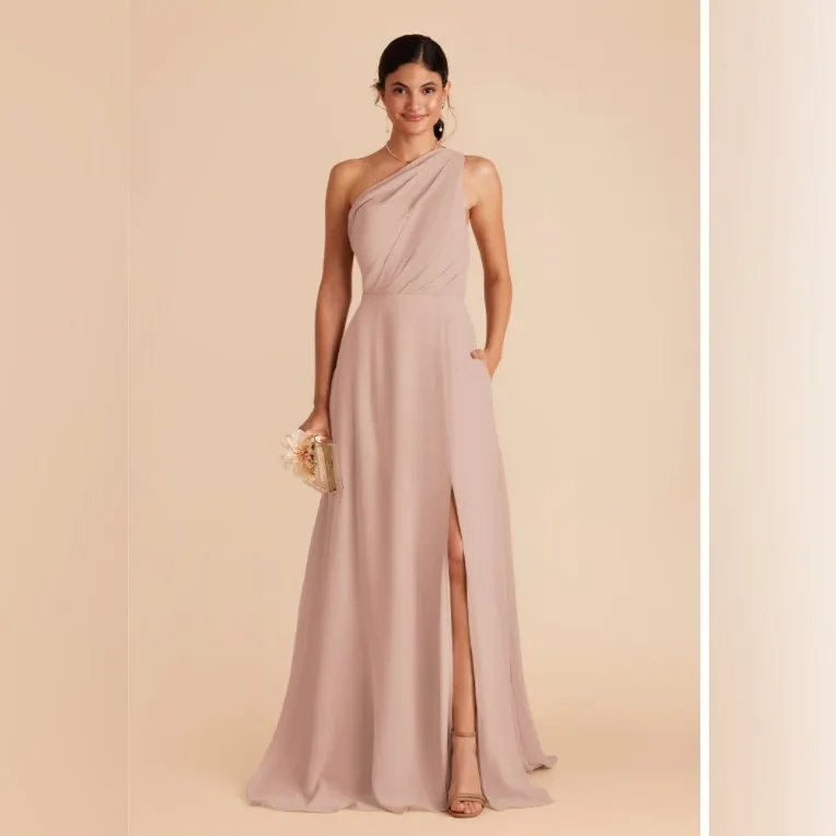 Birdy Grey “Kira” one shoulder dress in taupe chiffon. Maxi length. NWT. Small - Image 2