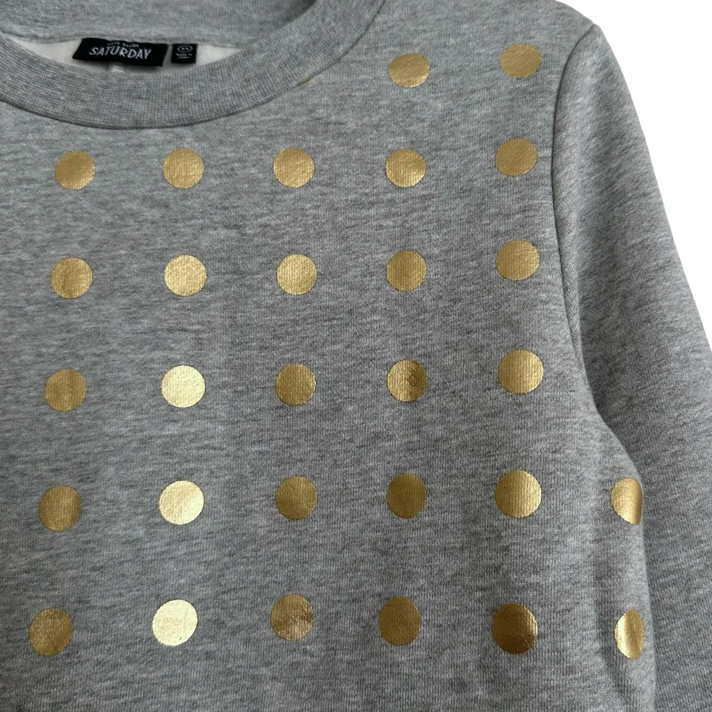 Kate Spade Saturday Grey French Terry Sweatshirt with Metallic Gold Polka Dots - Image 2