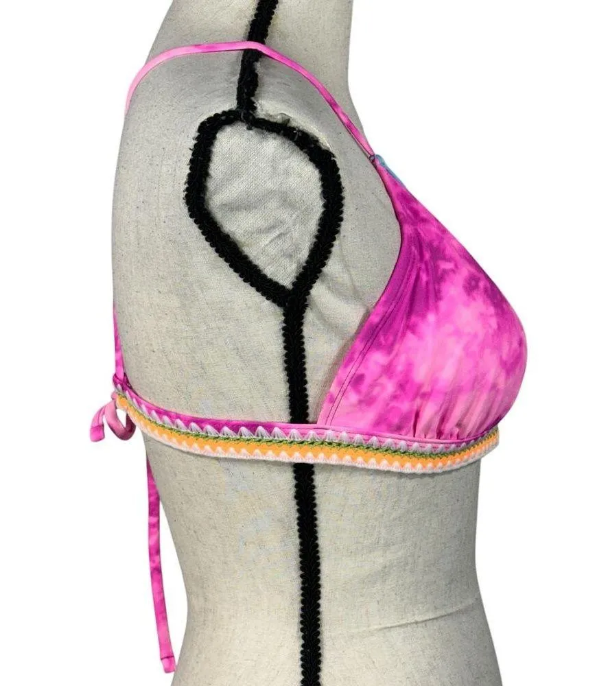 Xhilaration Large Triangle Bikini Swim Top Crochet Tie-Dye Padded Tie Racerback - Image 3