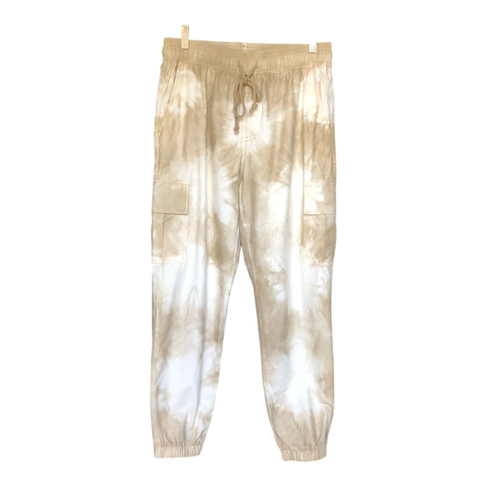 Promesa Beige White Tie Dye Cargo Jogger Pants Drawstring Women's Size Small - Image 2