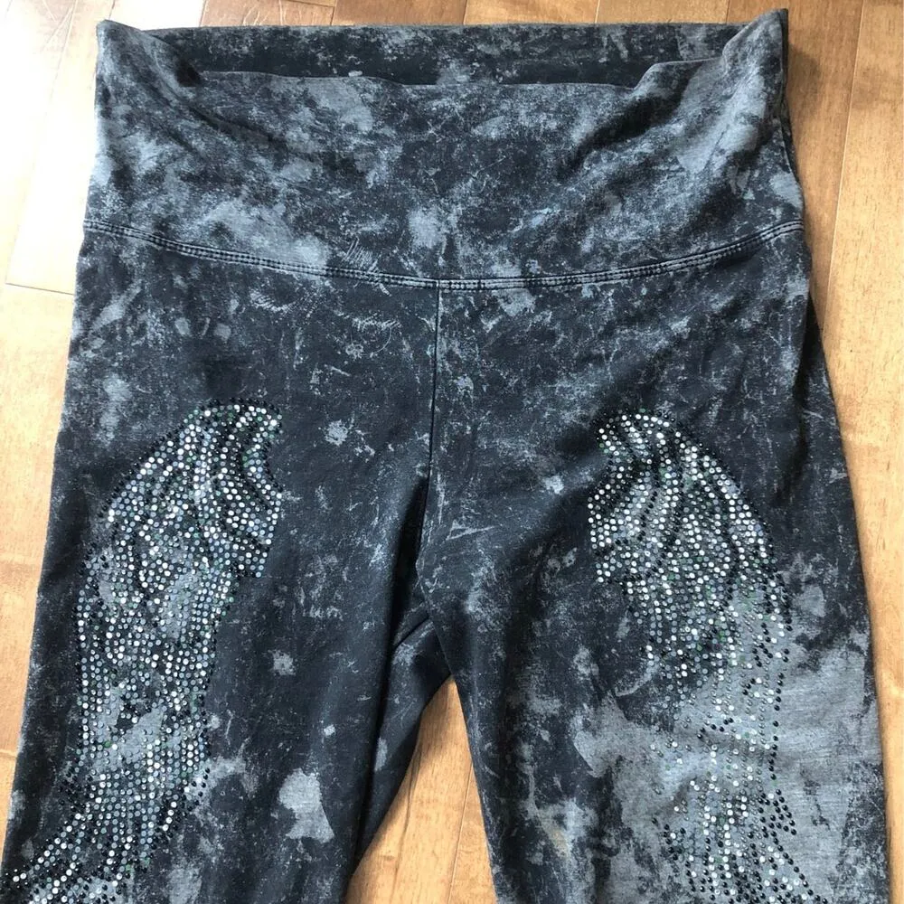Paris Angel Black high waisted Leggings with Jeweled Wings gray size XL - Image 7