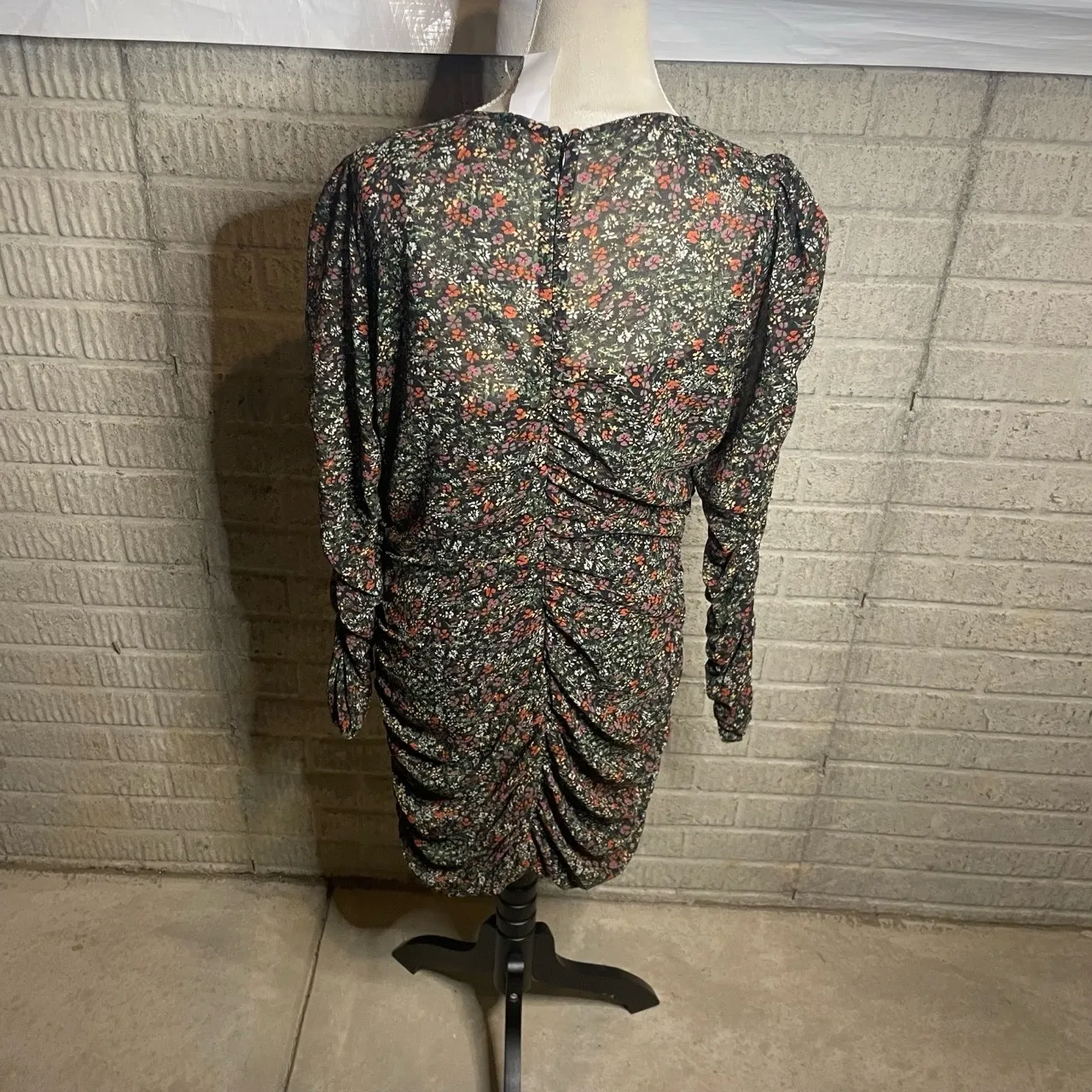Lush Dark Floral Ruched Long Sleeve‎ Back Zip Mini Dress Size XL - Image 3