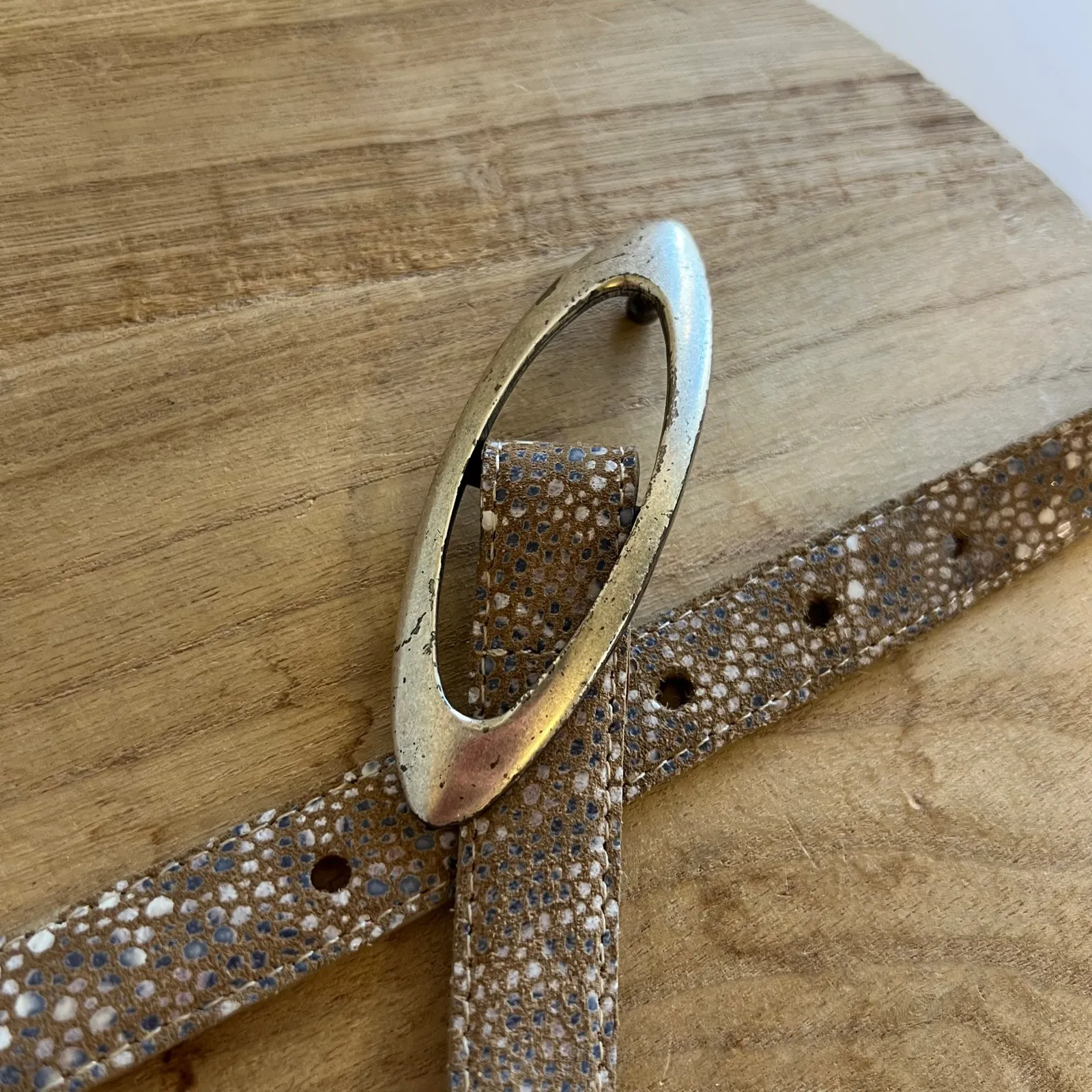 Cofi Made in Mexico Genuine Leather Oval Silver Buckle Belt Size 34 / Medium Tan - Image 9