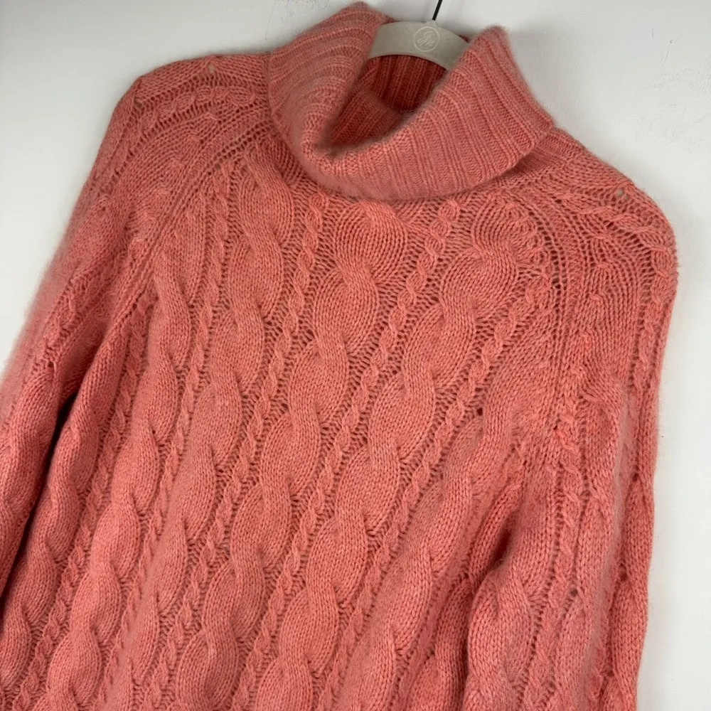 Katherine Kelly Cable Knit Cashmere Sweater Sz Large Turtleneck Peach Pink - Image 4