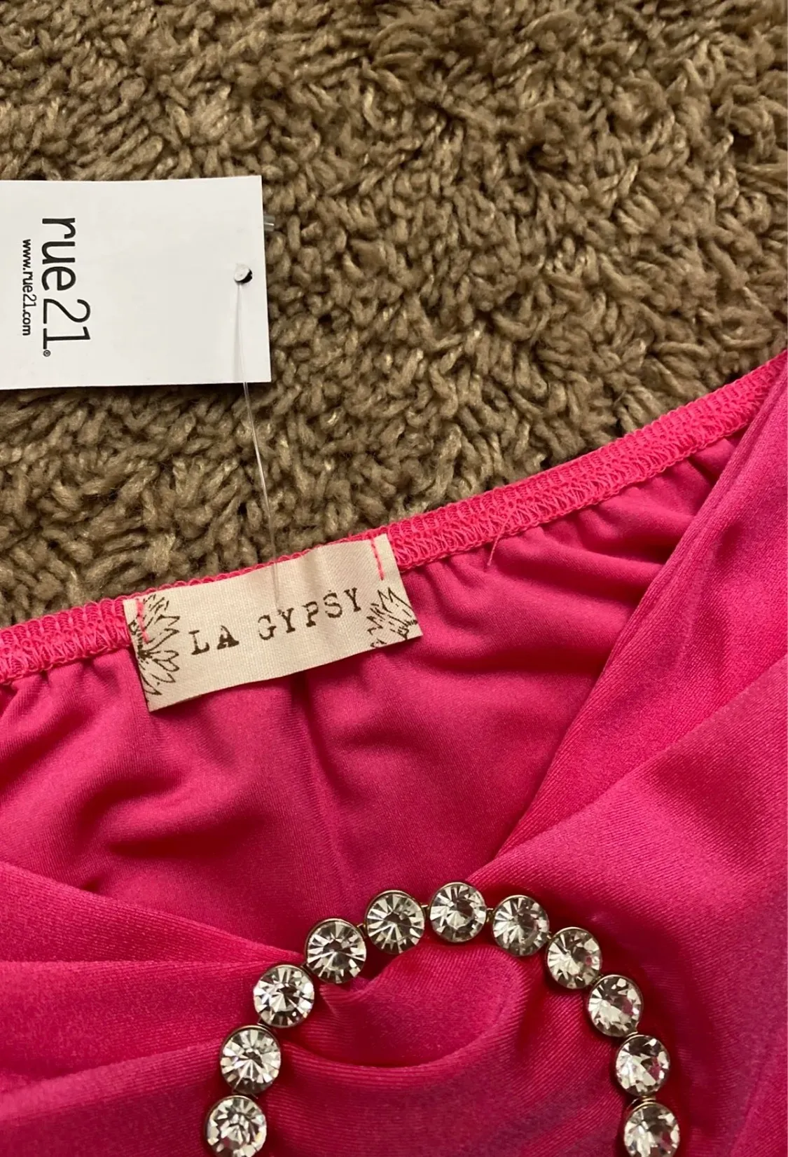 Bandeau Hot Pink Rhinestone Ring Top - Image 6