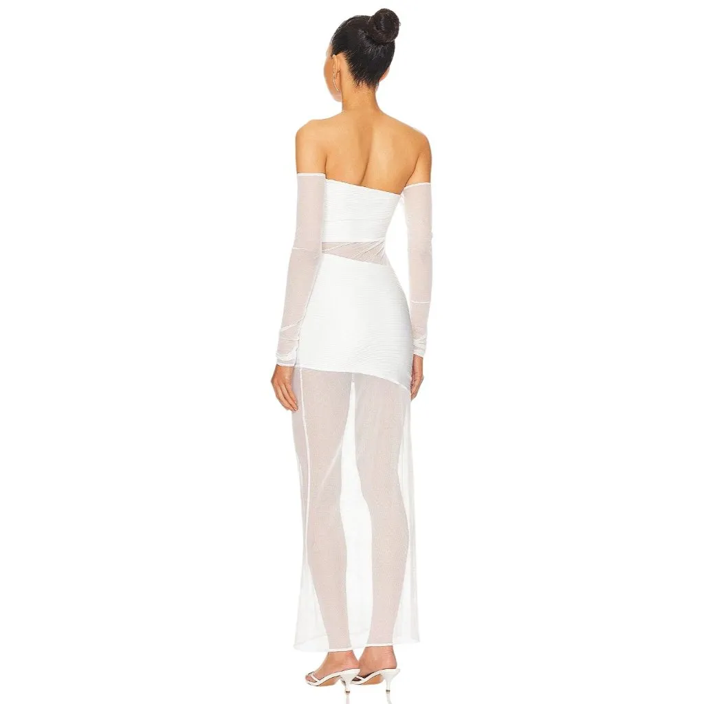 Lama Jouni Long Sleeve Cut Out Mesh Dress in White XX - Image 2