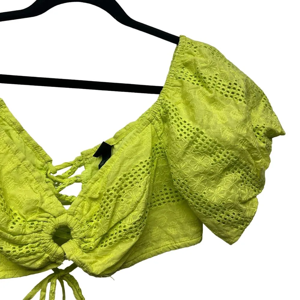 Wild Fable Womens Top Medium Eyelet Cropped Puff Sleeves Dainty Beachy Coquette - Image 4