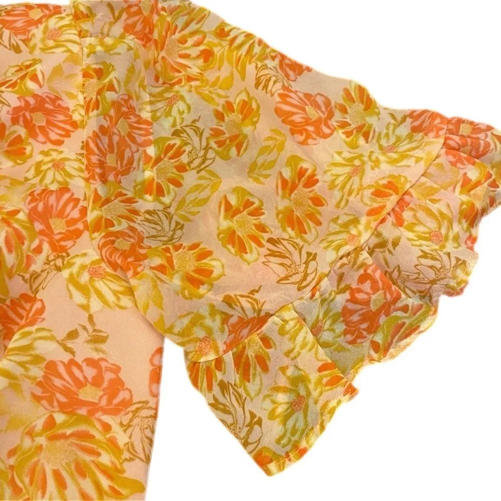 Selfie Leslie Sally Angel Sleeve Open Back Dress Floral Print Pink - Image 10